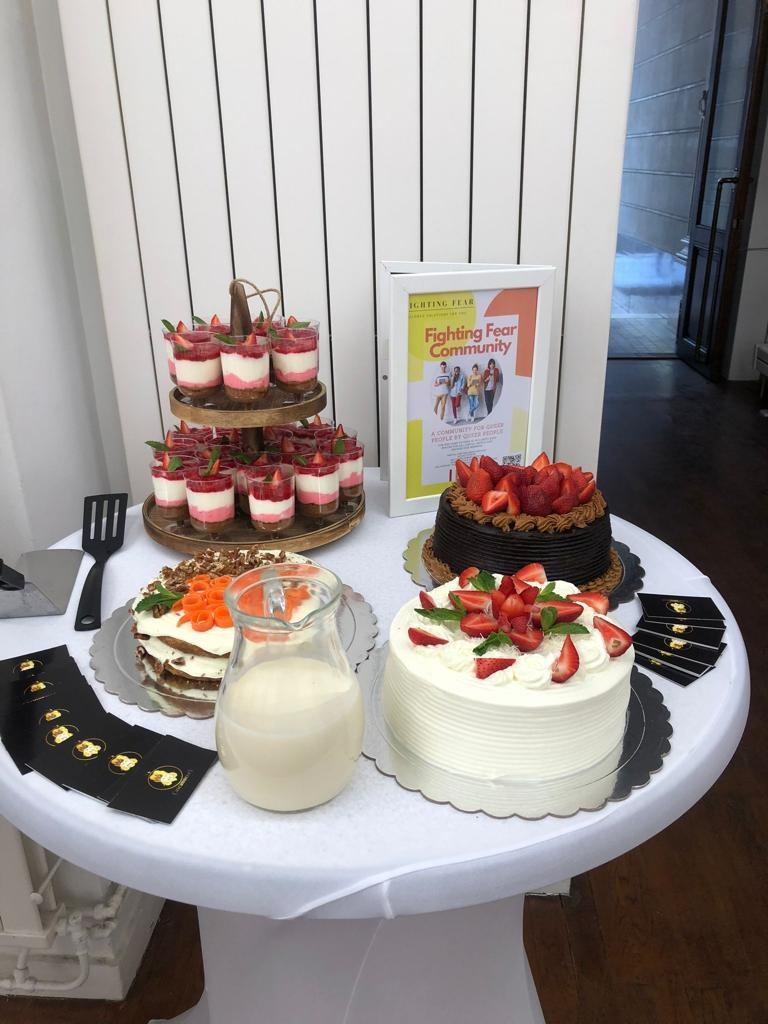 Close-up of a decorated carrot cake at the fundraiser